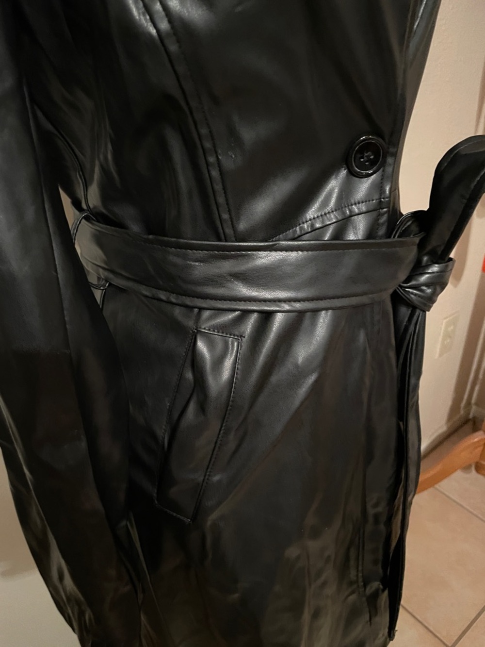 “Shein” Black Trench Coat - Belted With Pockets! - Picture 5 of 7